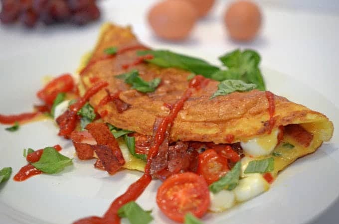 Margherita Omelette with Salami and Chili Sriracha