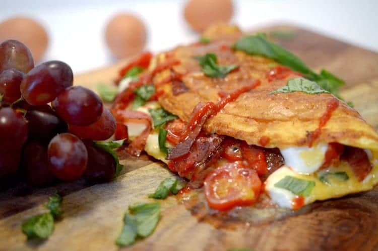 Margherita Omelette with Salami and Chili Sriracha
