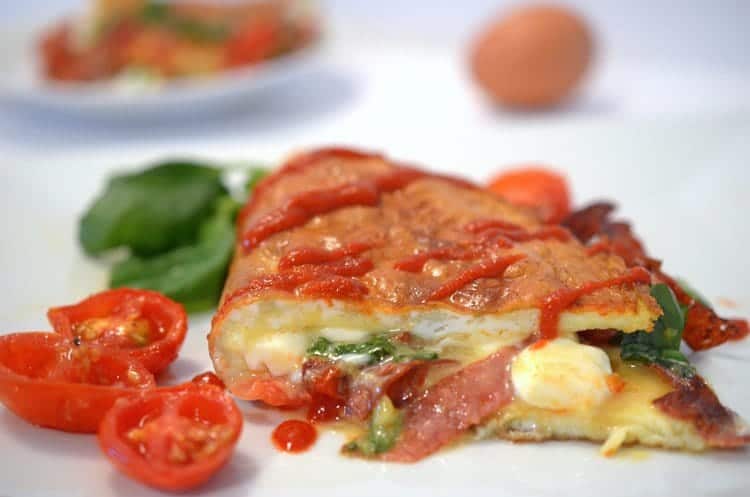 Margherita Omelette with Salami and Chili Sriracha