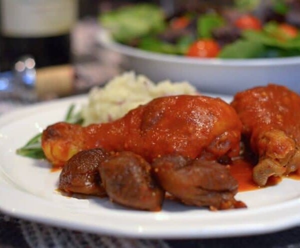 BBQ chicken on a plate.