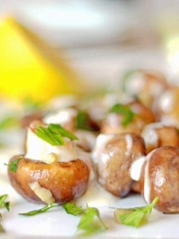 A close up of lemon portabella buttons.