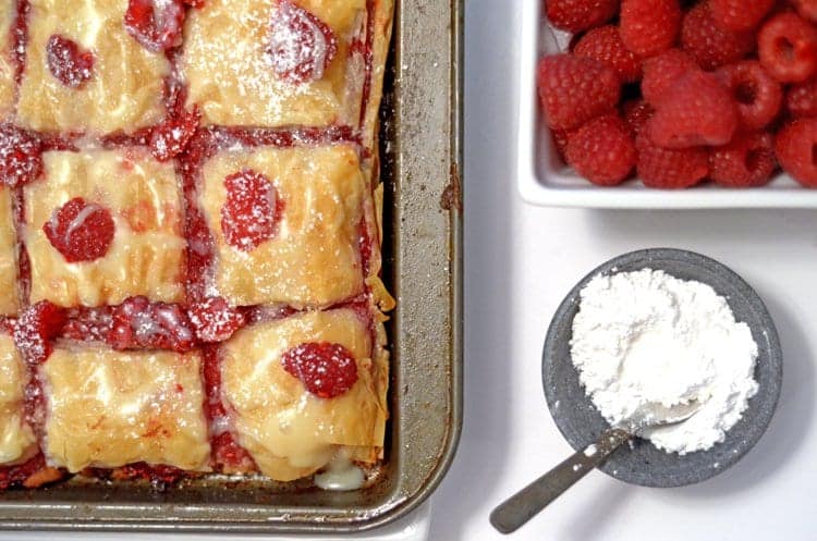 A tray of Raspberry Brownie Baklava.