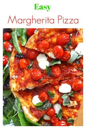 This easy Margherita pizza recipe features a store-bought fresh dough and roasted cherry tomatoes, making it fast, easy and deliciously wonderful. If you've ever wondered how to make Margherita pizza, grab this short list of homemade pizza ingredients and turn oven on!