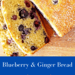 Slices of blueberry bread on a cutting board.