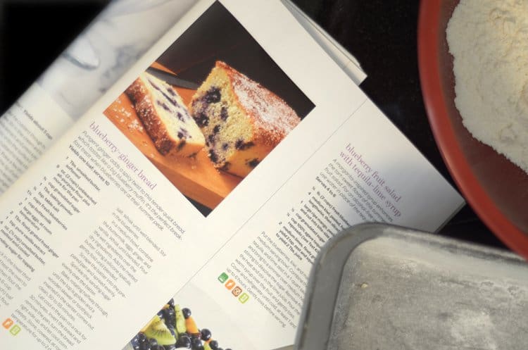 Magazine page showing a blueberry bread recipe.