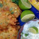 Corn Fritters with Avocado Jalapeño Sauce