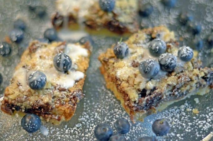 a couple of blueberry chocolate dessert bars.