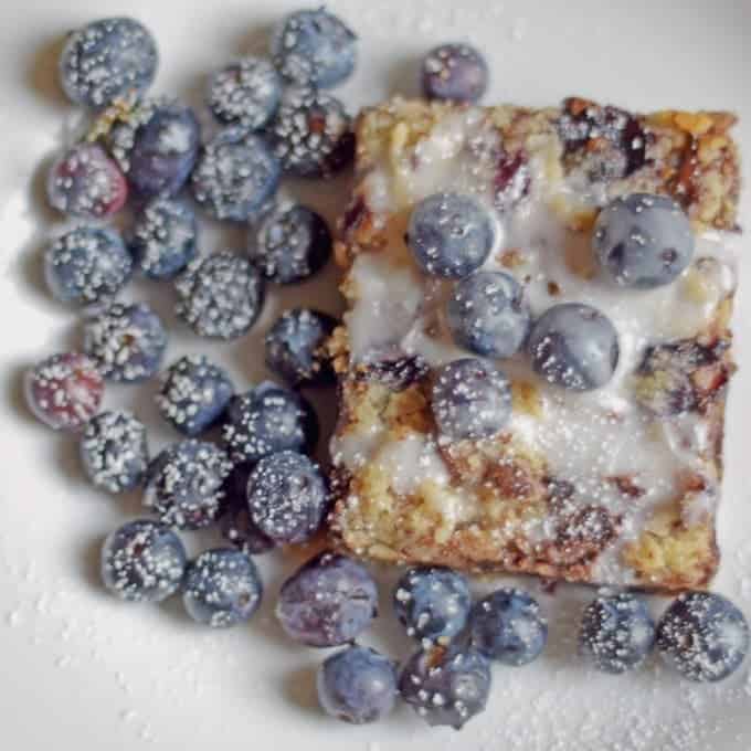 one blueberry chocolate dessert bar.