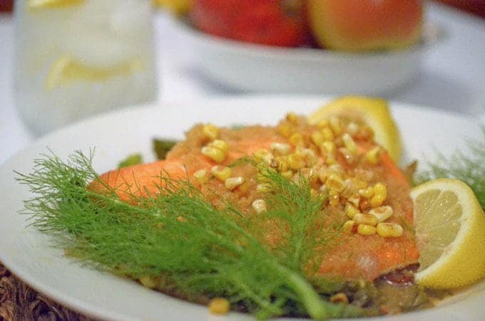 A plate of food with salmon and fennel