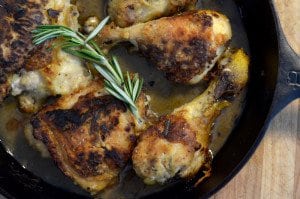 A skillet of chicken