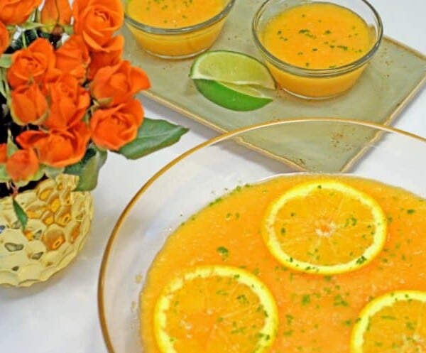 Cantaloupe soup in a bowl.