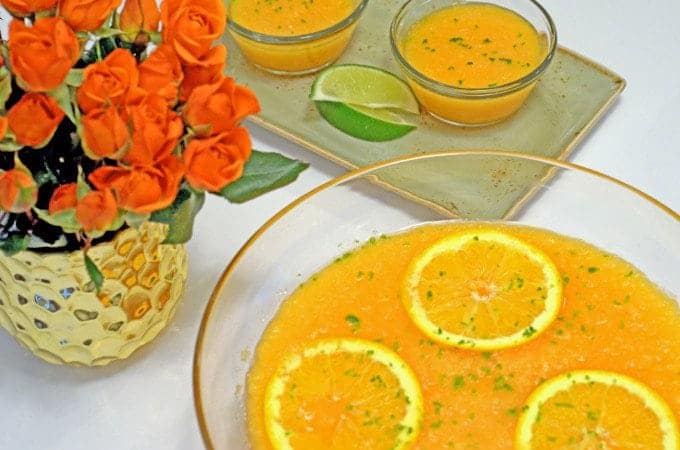 A bowl of cantaloupe soup.
