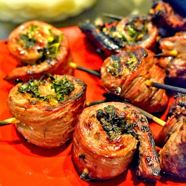 platter of flank steak pinwheels