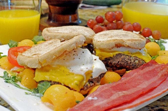 three black bean breakfast sandwiches.