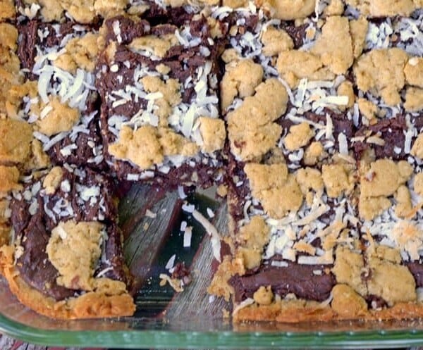 A baking dish of chocolate dessert bars.