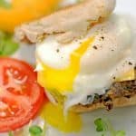 A plate with a black bean breakfast sandwich.