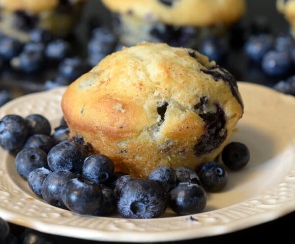 A close up of a blueberry muffin.