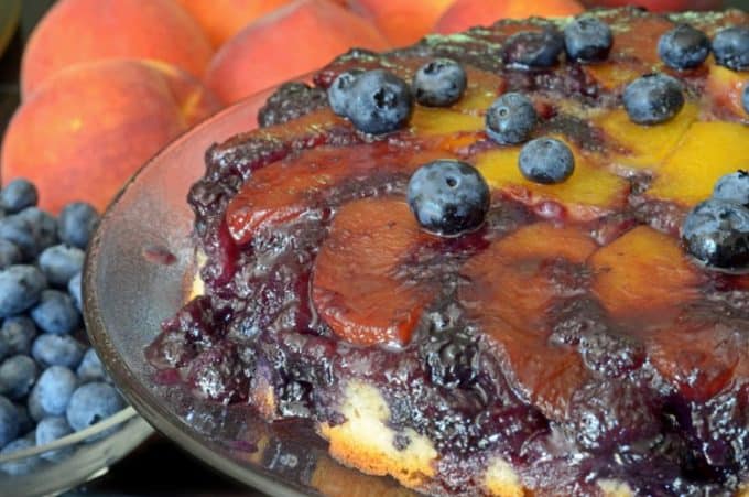 peach cake with blueberries