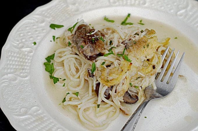 A plate of chicken tetrazzini