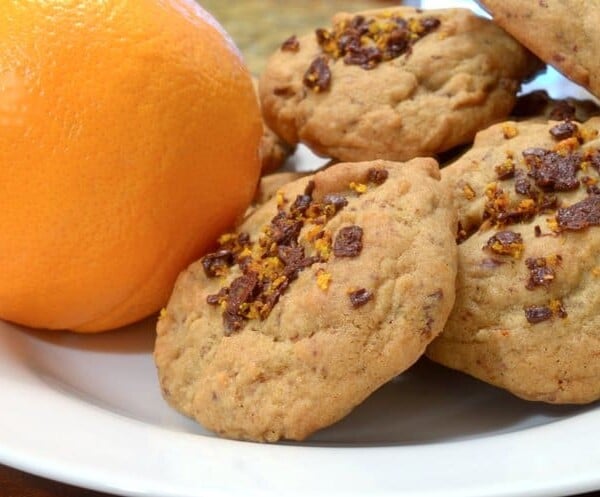 A stack of orange chocolate cookies.