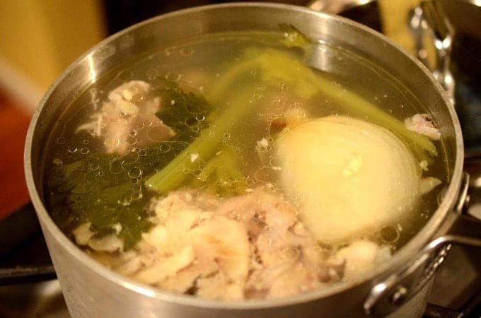 A pot of chicken stock