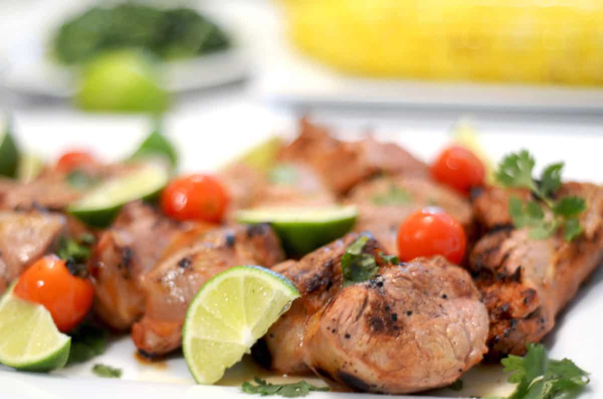 A platter of grilled pork chops.
