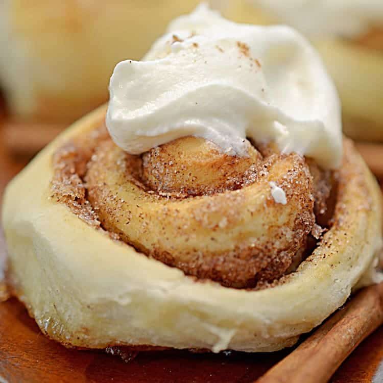 A close up of a cinnamon roll