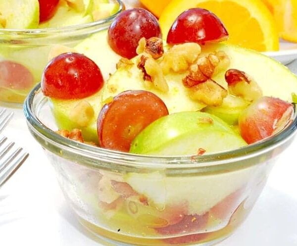 A bowl of fruit salad.