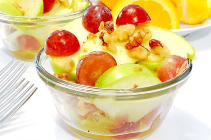 A close up of a fruit salad.