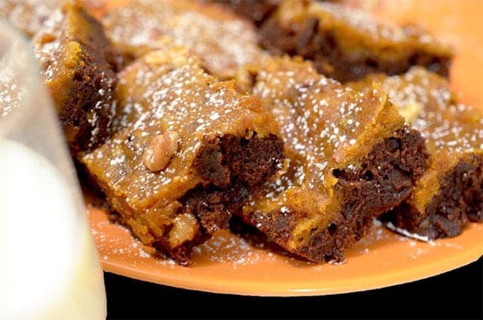 A platter of pumpkin brownies.