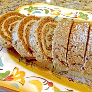 A cake roll on a plate