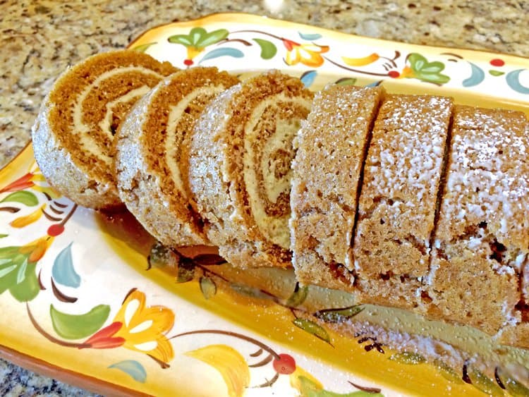 A cake roll on a plate