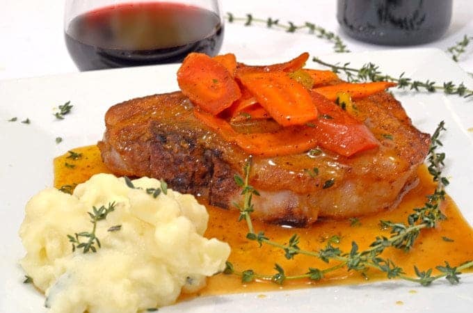 Cayenne Seared Pork Chops with Orange-Glazed Carrots