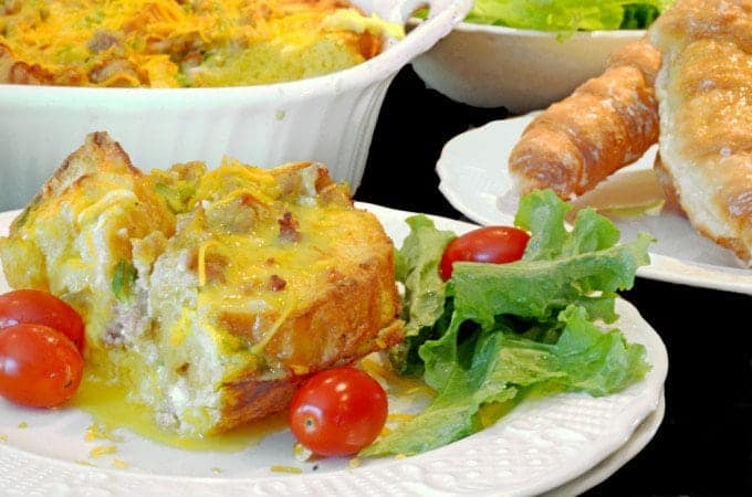 Sausage breakfast casserole can be prepared the night before baking it.