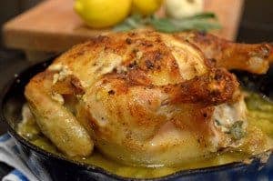 A close up of food, with Roast chicken