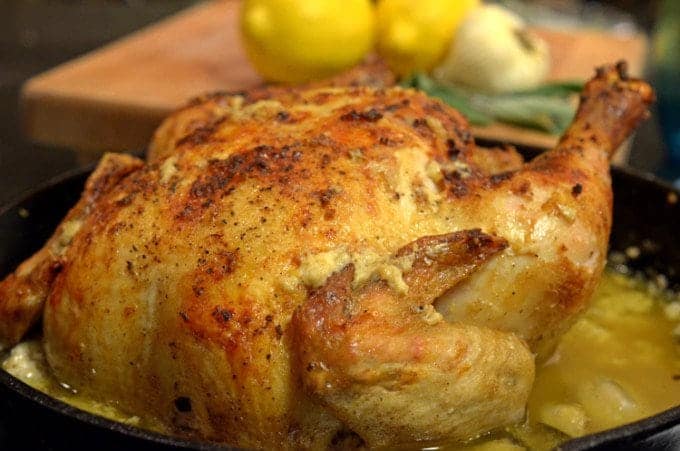 A close up of a baked chicken