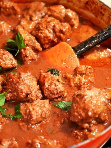 Pot of meatballs with red sauce