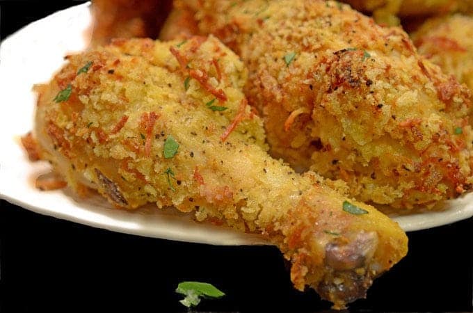 A close up of fried chicken