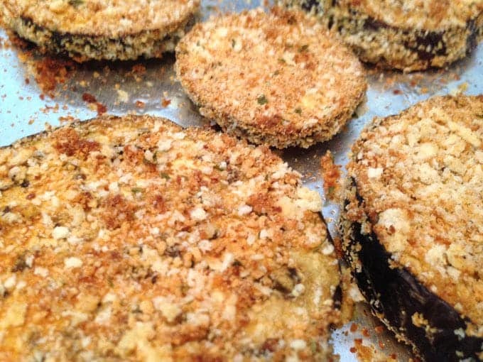 A bunch of breaded eggplant