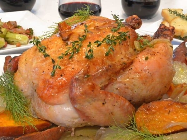 whole chicken with herbs.
