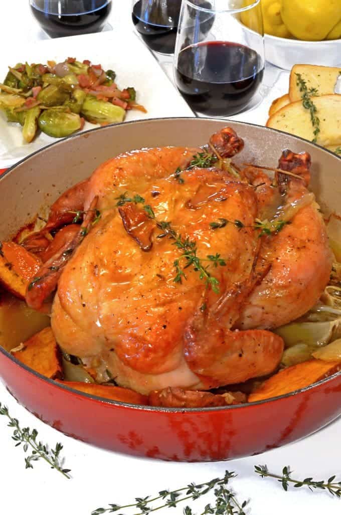 A pot of roast chicken