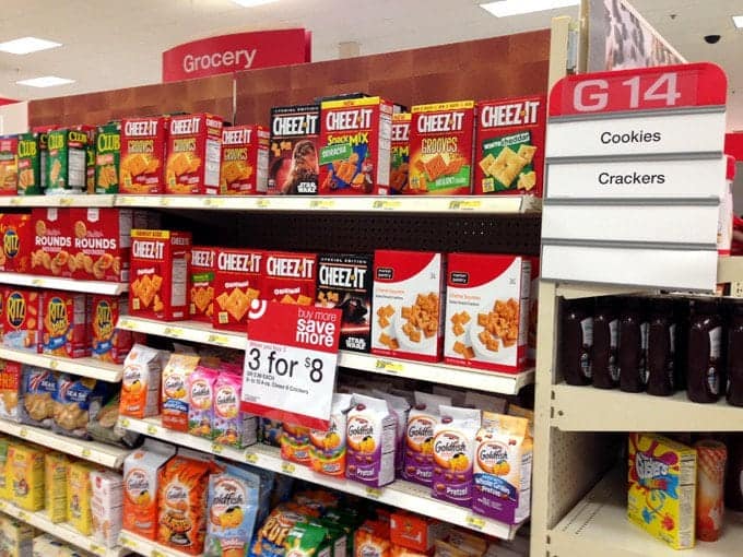 A store shelf with crackers