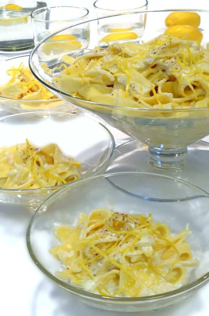 lemon and parmesan noodles in a bowl