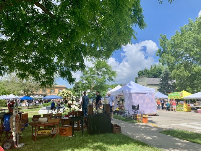 Farmers market scene in summer in Elkhart Lake, Wisconsin