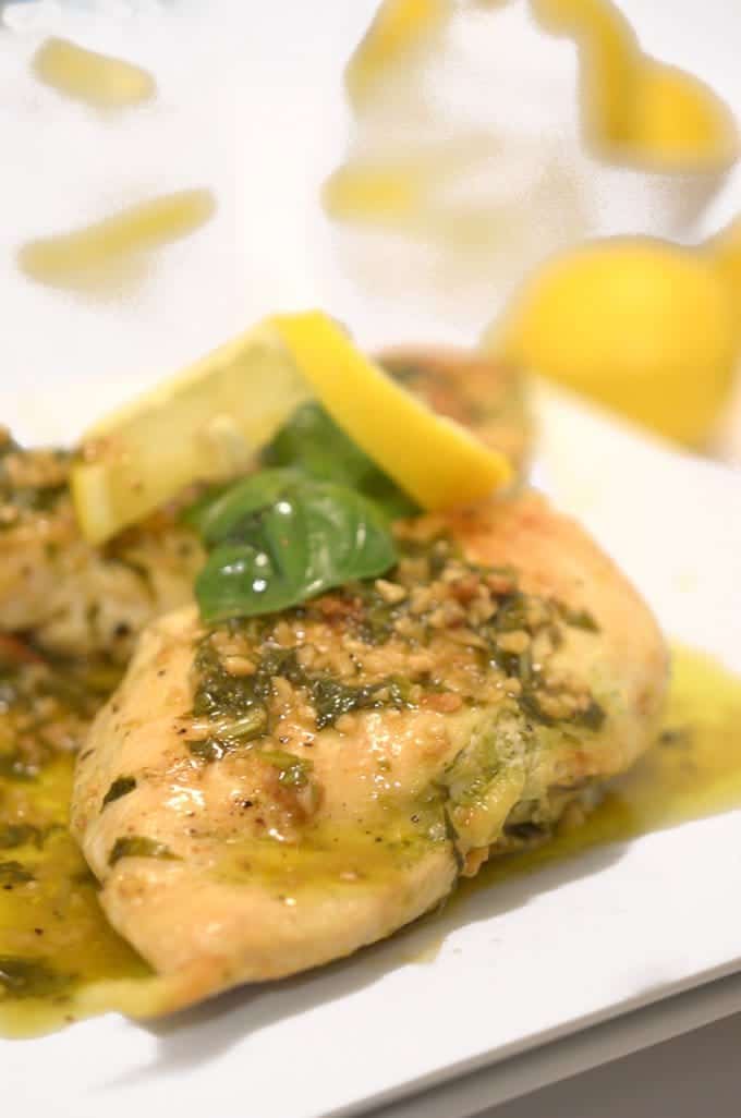 close up of chicken with lemon