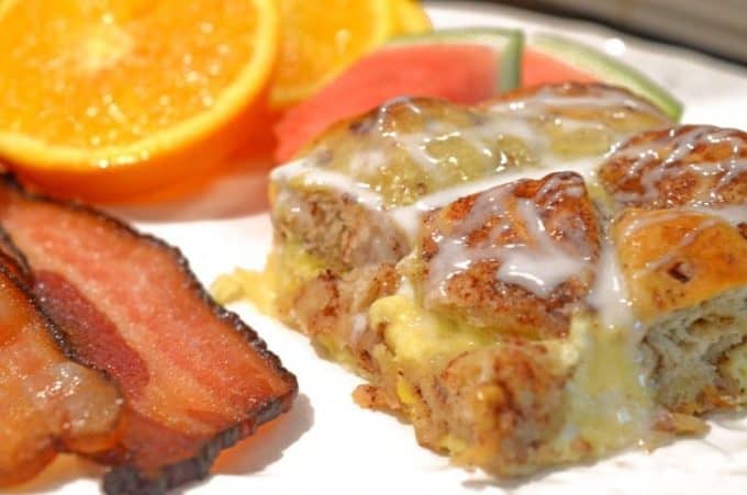 A close up of breakfast casserole