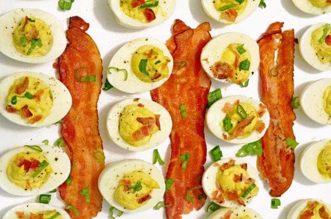 hard boiled eggs with bacon strips