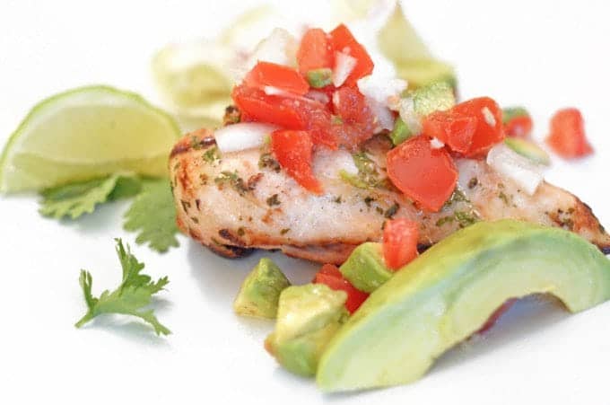 Cilantro-Lime Grilled Chicken with Avocado Salsa Recipe from Platter Talk along with avocoado nutrition information.