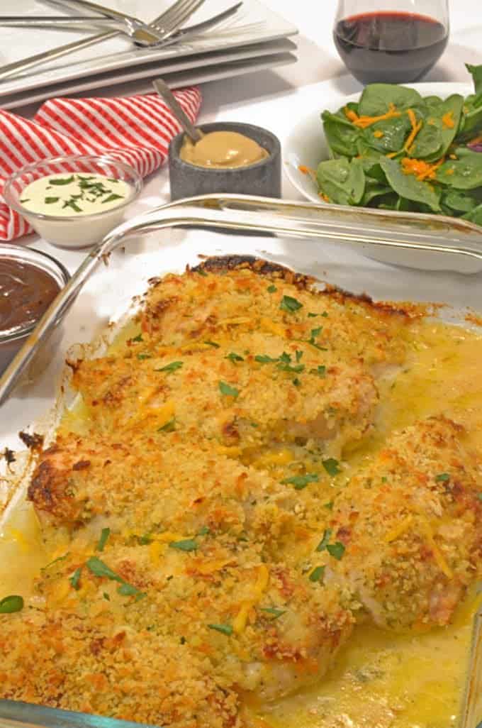 A plate of food on a table, with Chicken breast