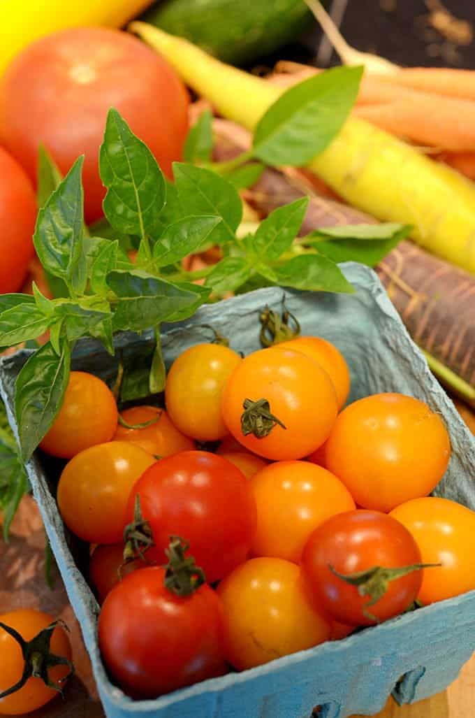 A basket of fresh tomatoes